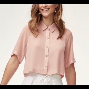 Aritzia Wilfred Henrietta sheer button down cropped blouse in light pink